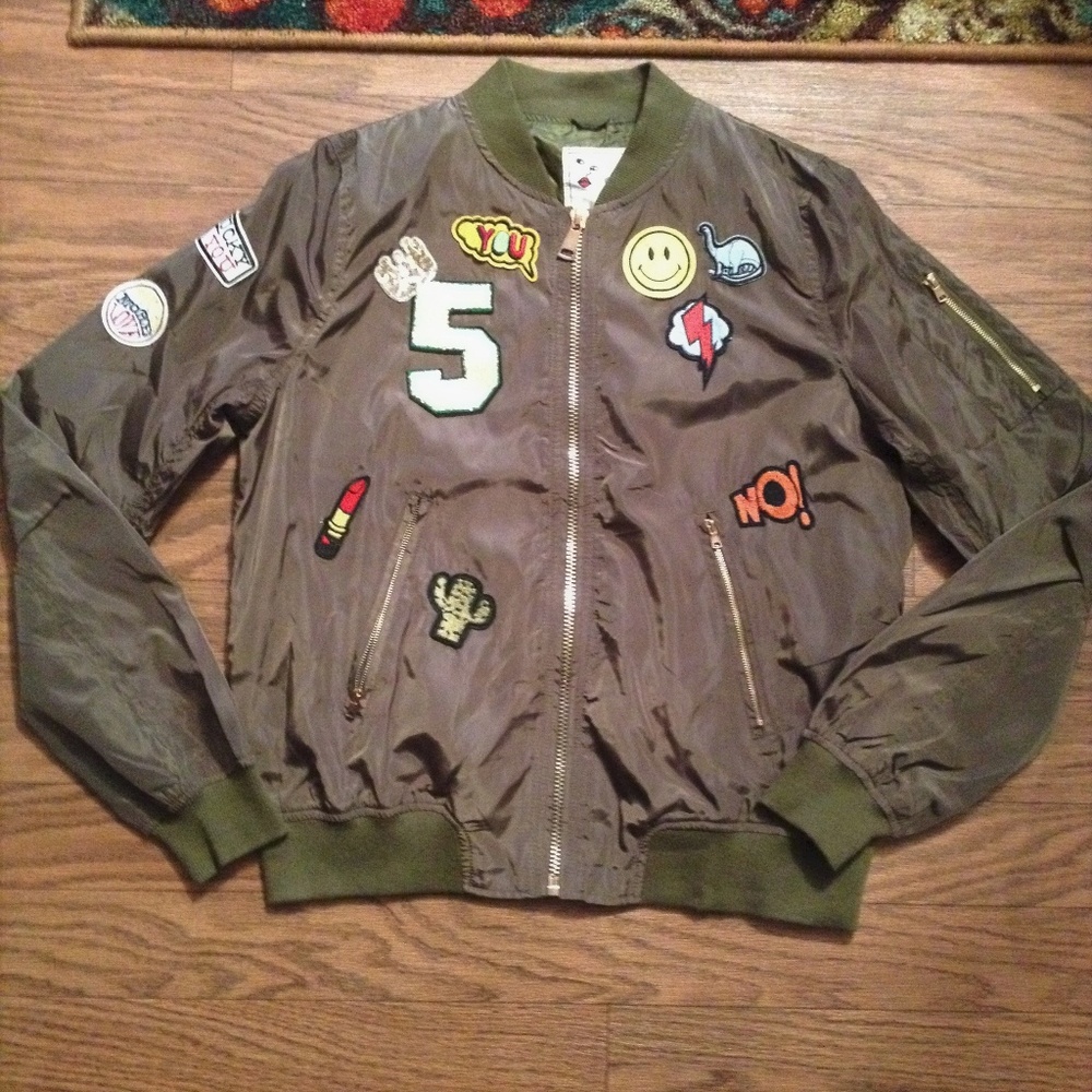 Olive Green #5 big logo patch bomber jacket Coat‎ - Picture 3 of 8